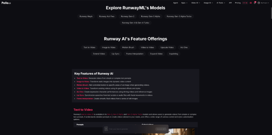 Key Features of Runway AI Video Generation Model on Pollo AI 